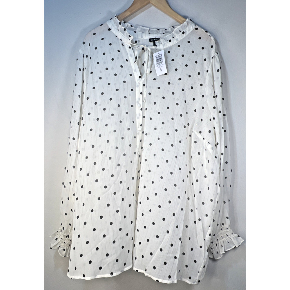Torrid Polka Dot Tunic Top Size 5X Ivory Balloon Sleeve mock Office Bohemian NWT